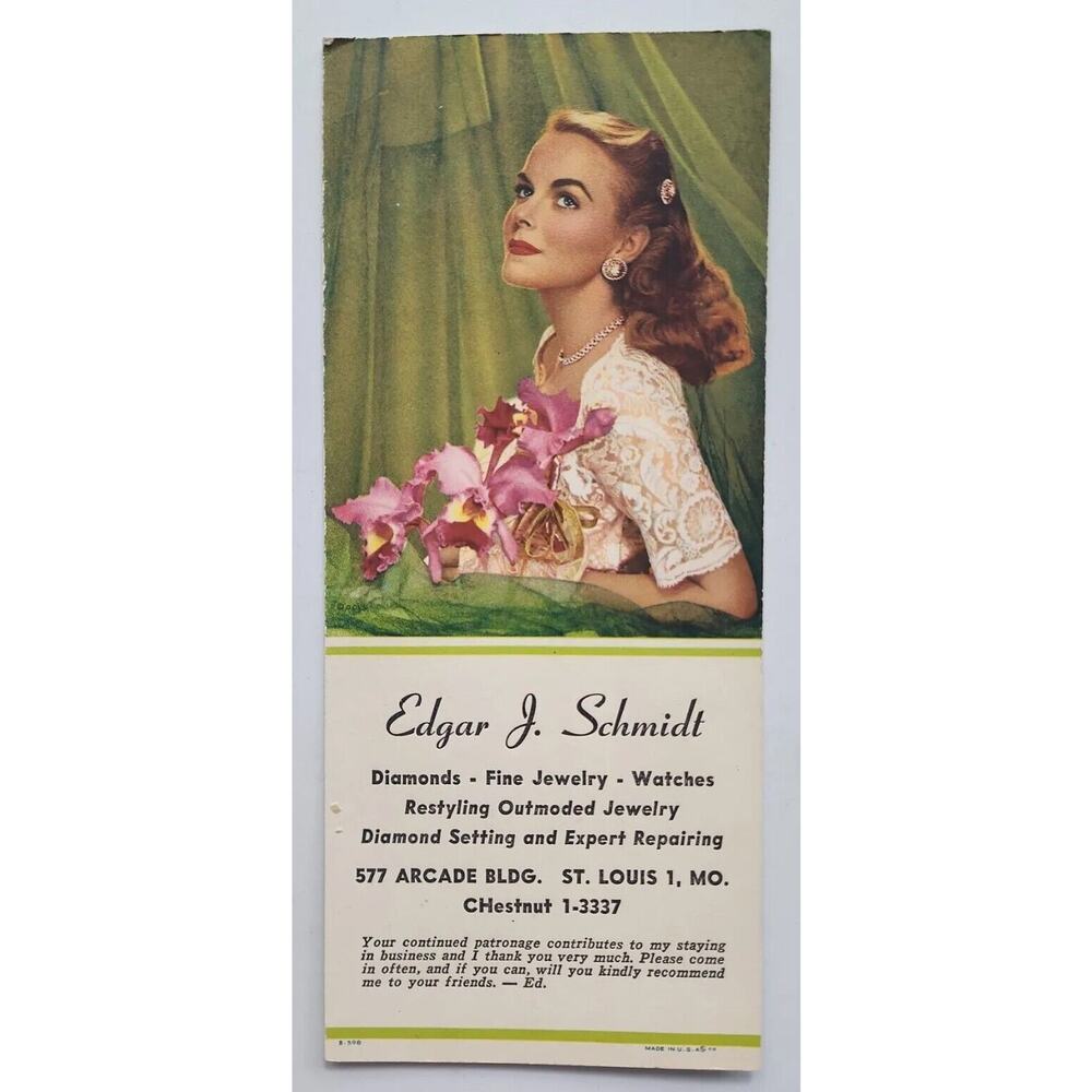 Vintage Advertising Ink Blotter Edgar J Schmidt Jewelry St. Louis Mo S1